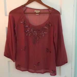 Lucky Brand sheer chiffon sequined blouse xs